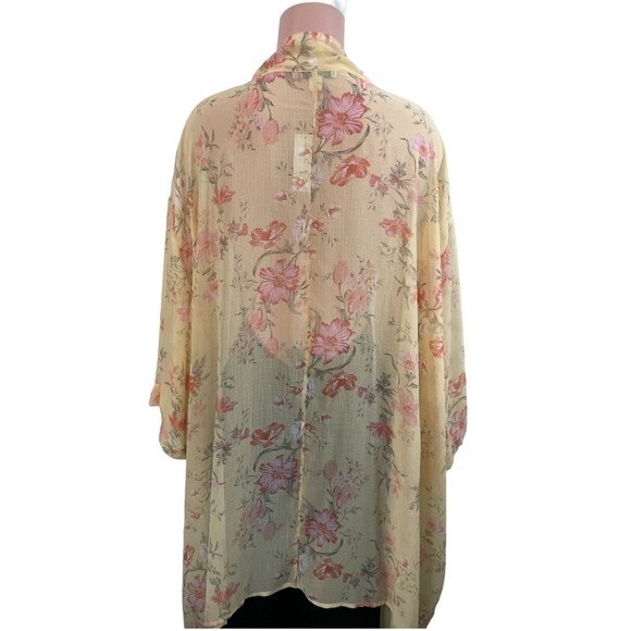 NWT American Eagle AEO Floral Kimono Duster One Size Yellow - Picture 2 of 8